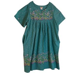 CW Classic Turquoise Floral Print Mumu Lounge Shift House Dress 3X